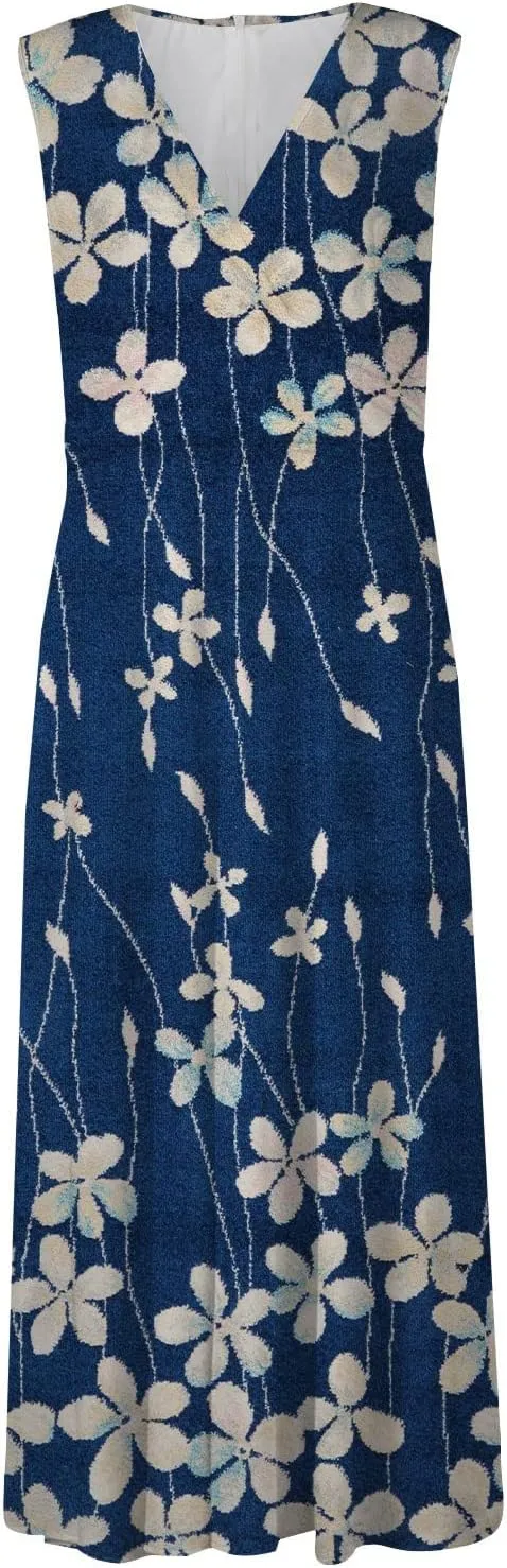 Maxi Dresses for Women 2024 Pink Spring Long Maxi Dress Summer Sleeveless V Neck Boho Waist Retraction Printed Dress