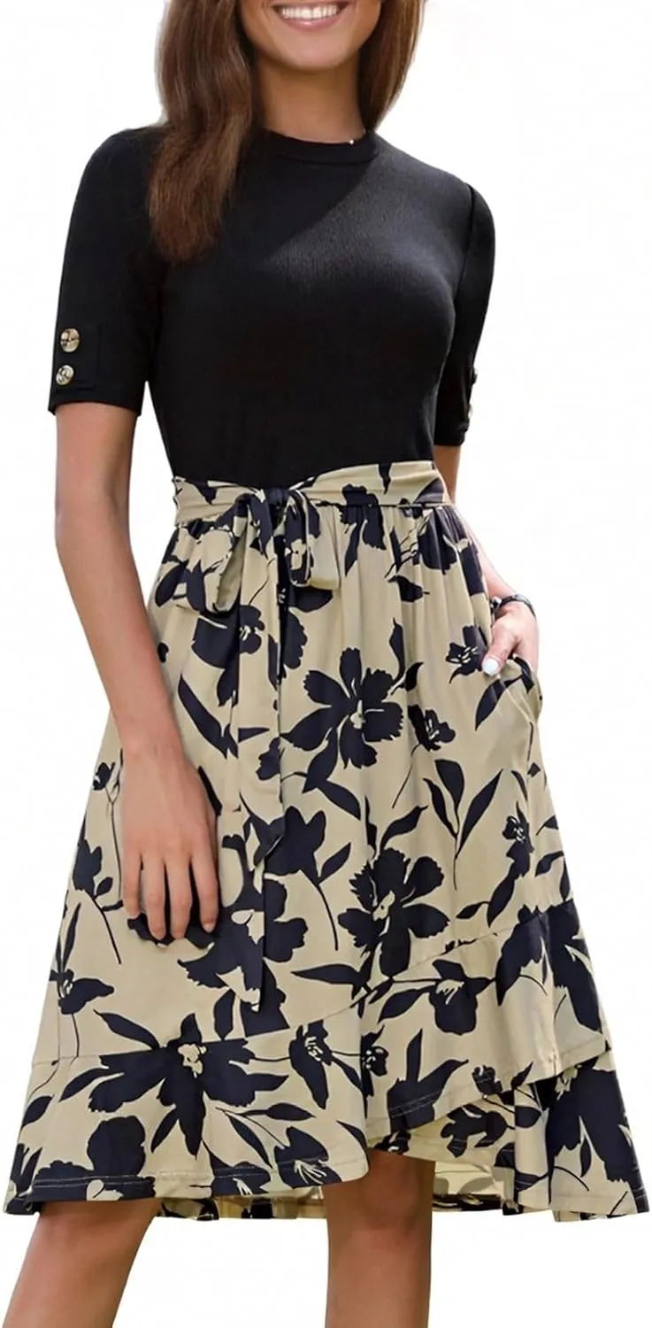 Maxi Dresses for Women 2025 Summer Casual Short Sleeve Floral Midi Dress Elegant Ruffle Tiered Flowy Boho Maxi Dress