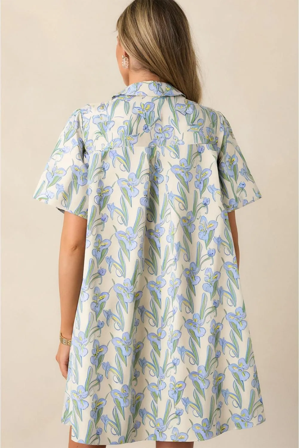 Melliflo Womens Floral Printed Buttoned Mini Dress Lapel Short Sleeve Casual Loose Shirt Dress Summer Shift Sundress