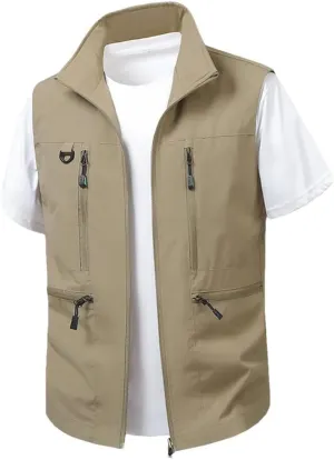 Men Outdoor Breathable Sleeveless Zipper Jacket Multi Pocket Sport Tactical Vest Casual Waistcoat