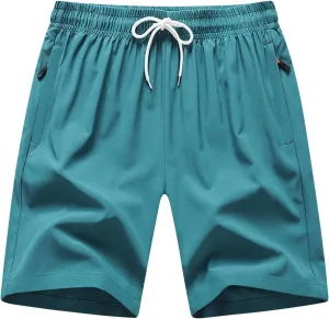 Men Shorts with Zipper Pockets Pack Quick Dry Summer Plus Size Drawstring Waist Workout Casual Gym Outdoor