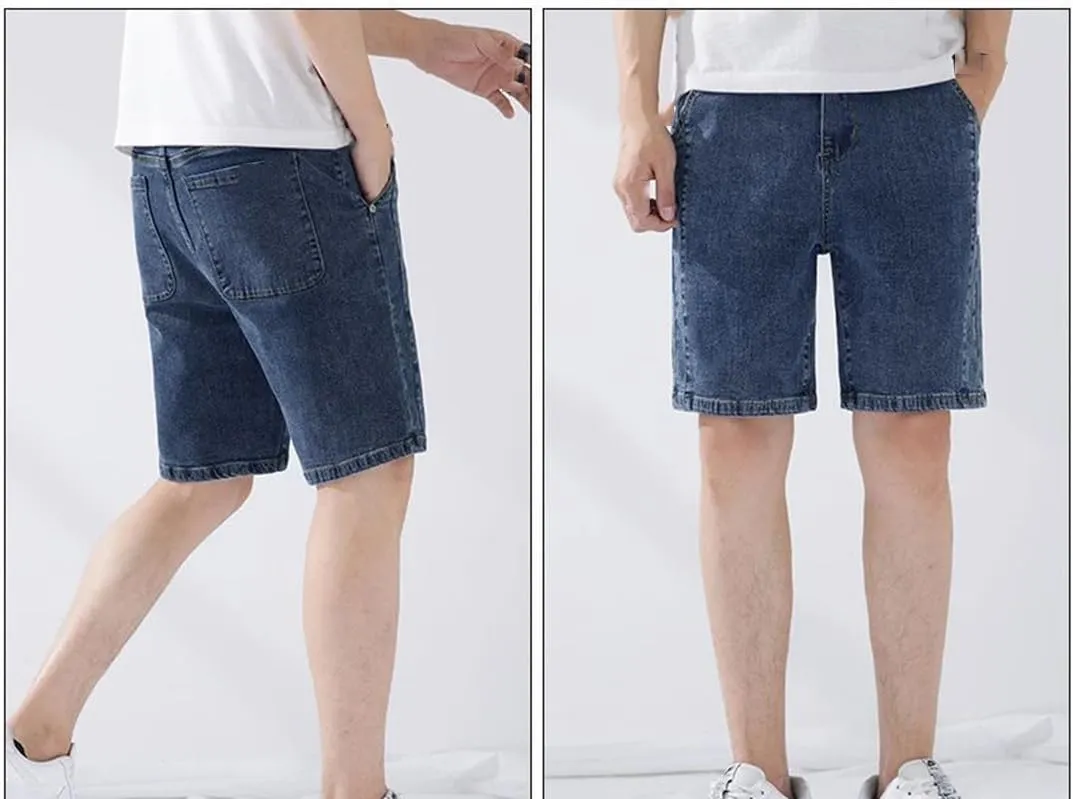 Men Summer Thin Business Denim Shorts Casual Stretch Slim Jeans Short