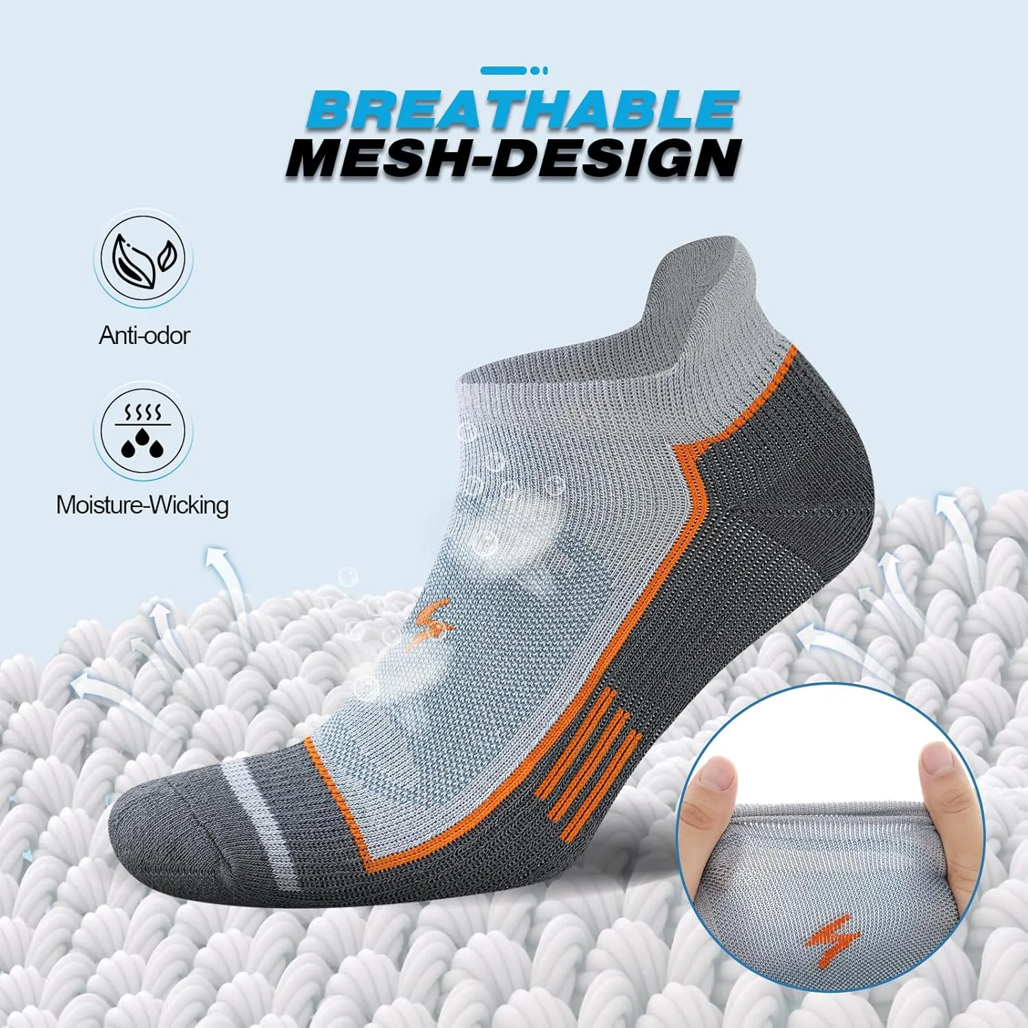 Mens Ankle Running Socks, Athletic Cushioned Low Cut Moisture Wicking Cotton Short Sports Socks, 6 Pairs
