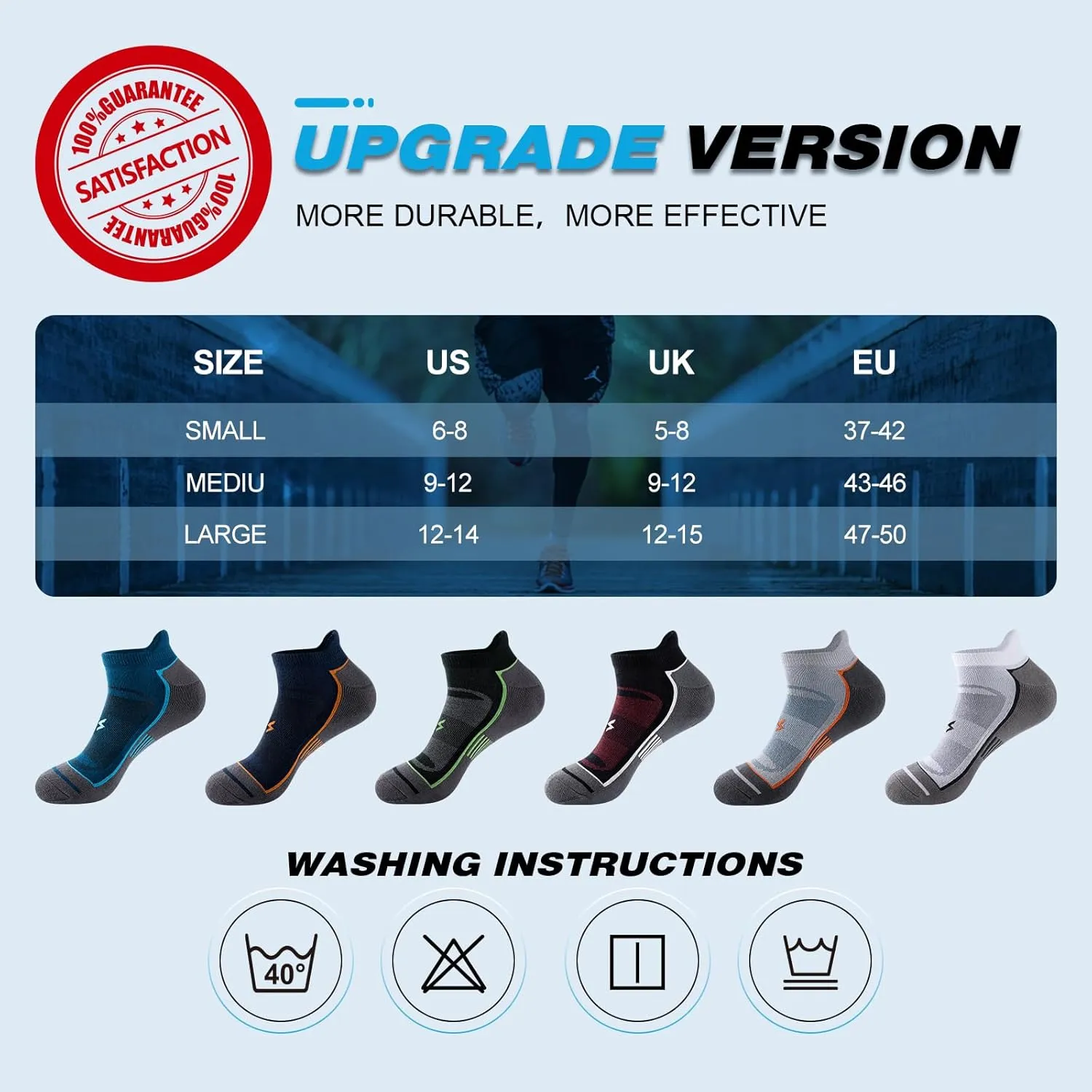 Mens Ankle Running Socks, Athletic Cushioned Low Cut Moisture Wicking Cotton Short Sports Socks, 6 Pairs