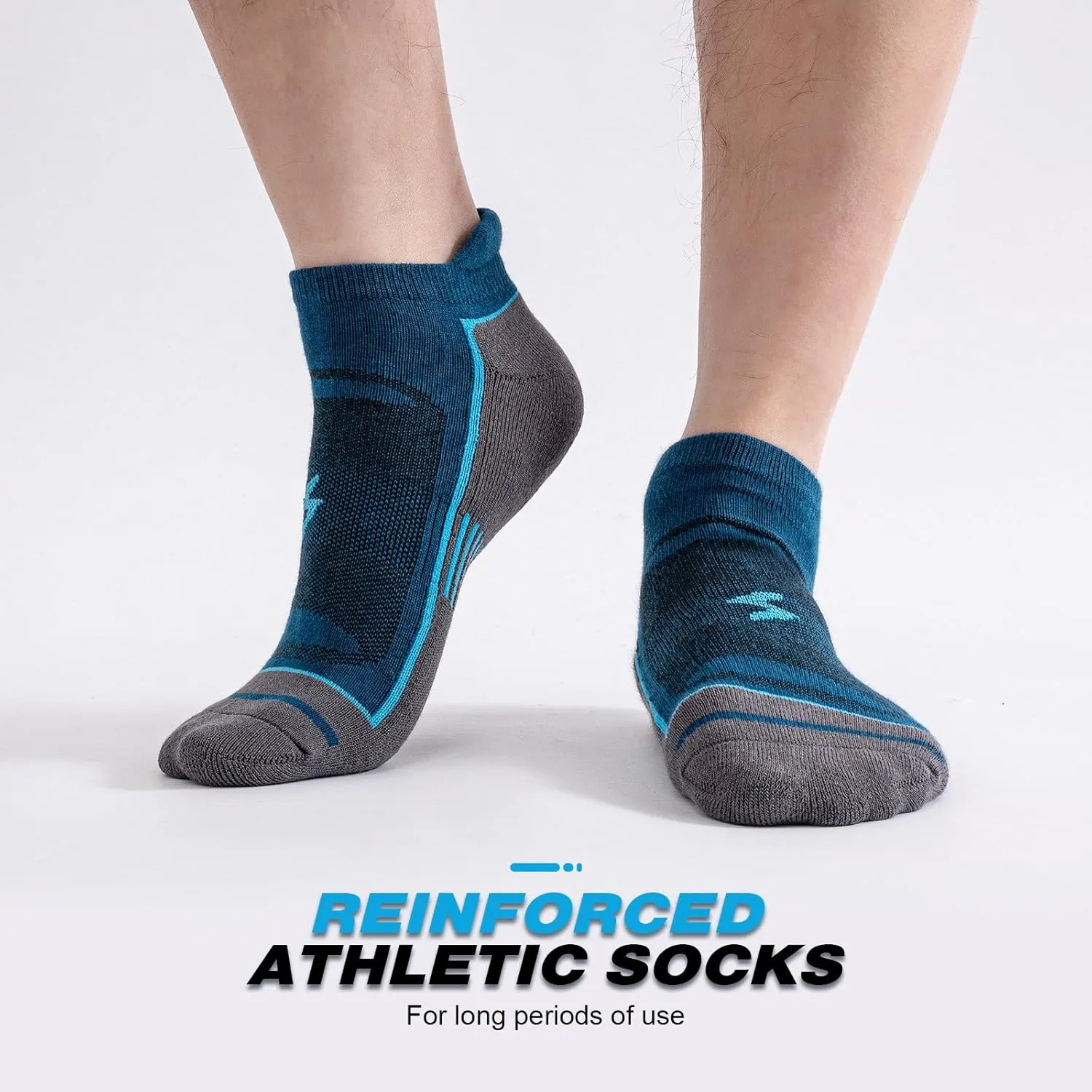 Mens Ankle Running Socks, Athletic Cushioned Low Cut Moisture Wicking Cotton Short Sports Socks, 6 Pairs