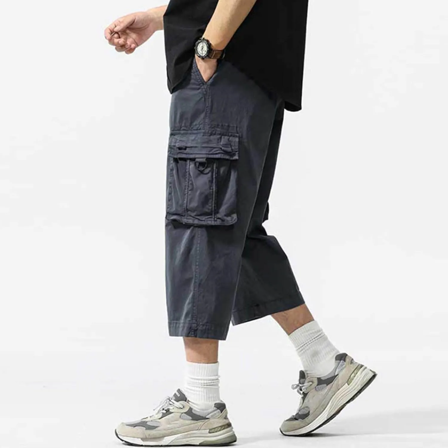 Men's Athletic Cargo Shorts Quick Dry with Zipper Pockets Gym Running Elastic Lightweight Casual Outdoor Trunks