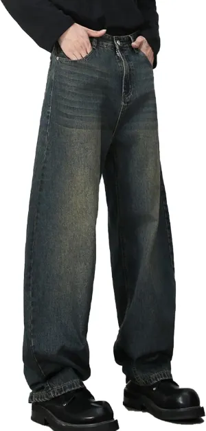 Men's Baggy Wide Leg Barrel Jeans Vintage Plain Washed Relaxed Fit Denim Pants Causal Trendy Cutlass Streetwear