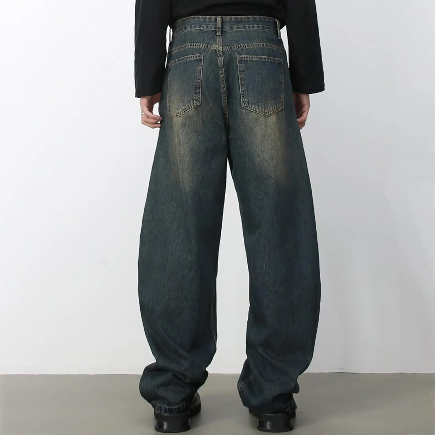 Men's Baggy Wide Leg Barrel Jeans Vintage Plain Washed Relaxed Fit Denim Pants Causal Trendy Cutlass Streetwear