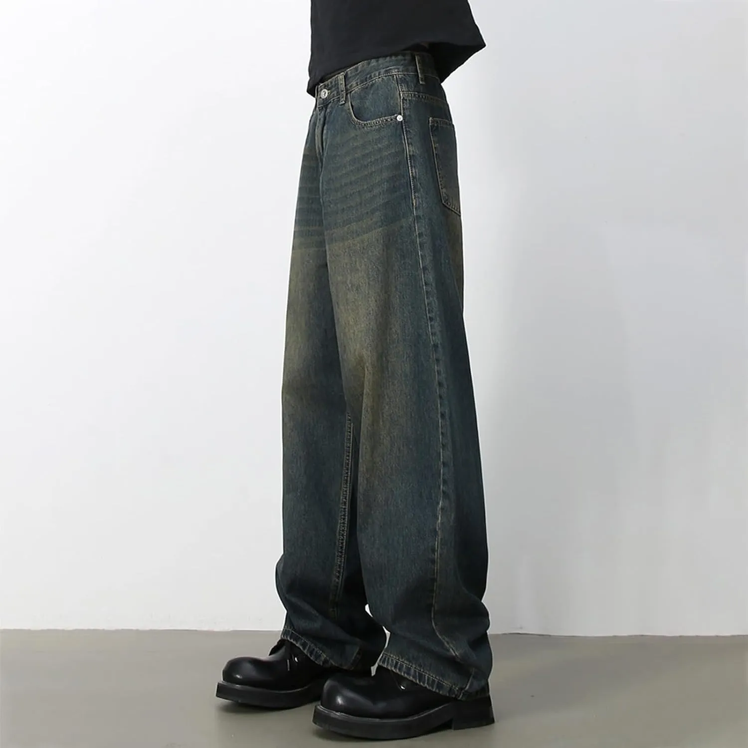 Men's Baggy Wide Leg Barrel Jeans Vintage Plain Washed Relaxed Fit Denim Pants Causal Trendy Cutlass Streetwear