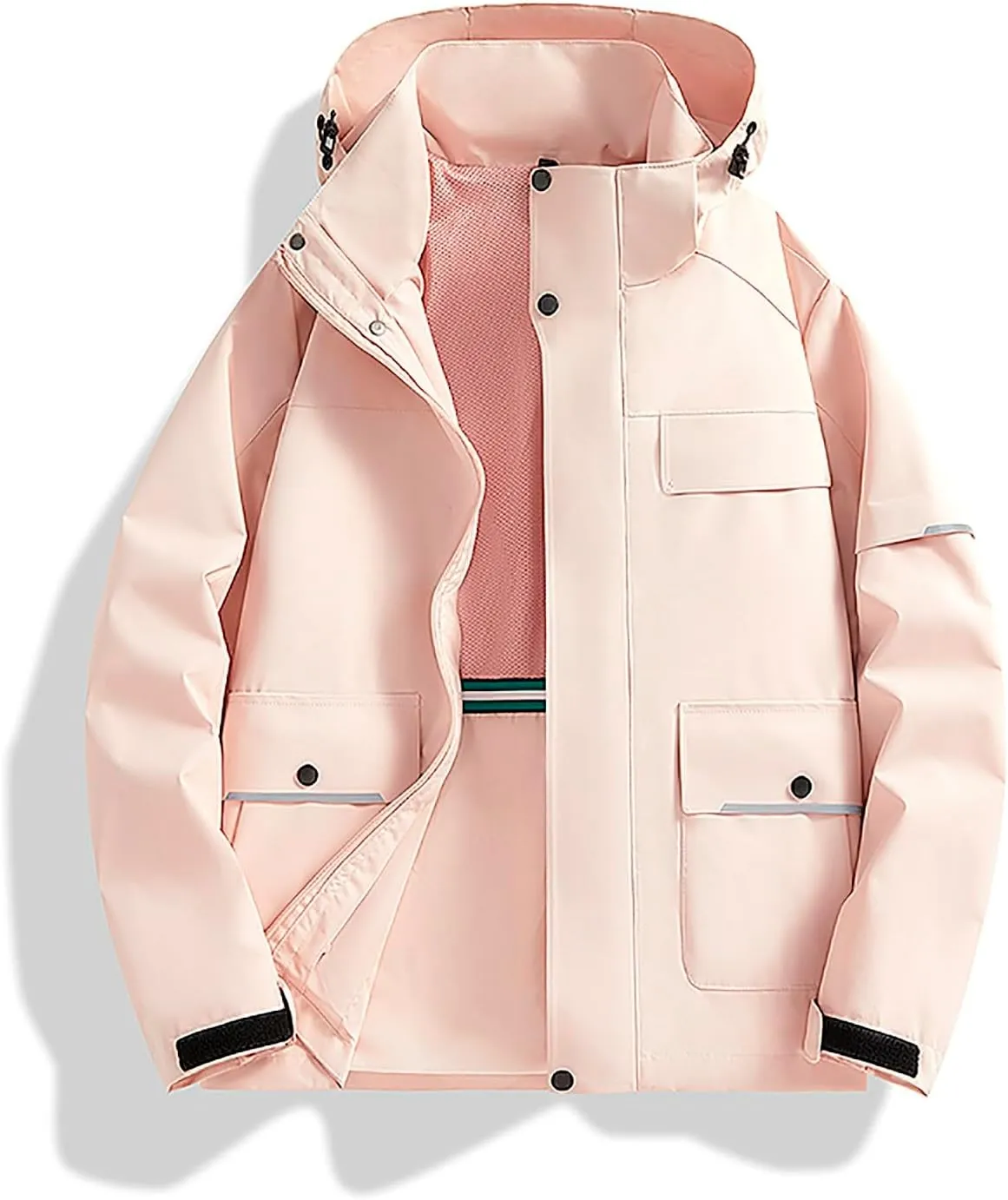 Mens Casual Rain Jacket Fashion Color Block Preppy Windbreaker Hooded Jacket Coats Outdoor Hiking Travel Raincoat