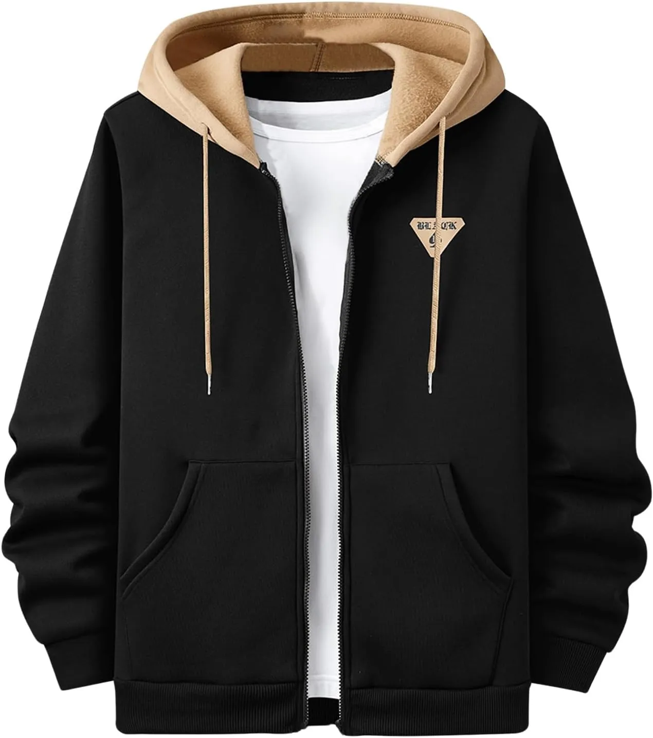 Men's Color Block Drawstring Zip Up Hoodie Long Sleeve Hooded Sweatshirt Jacket with Pockets
