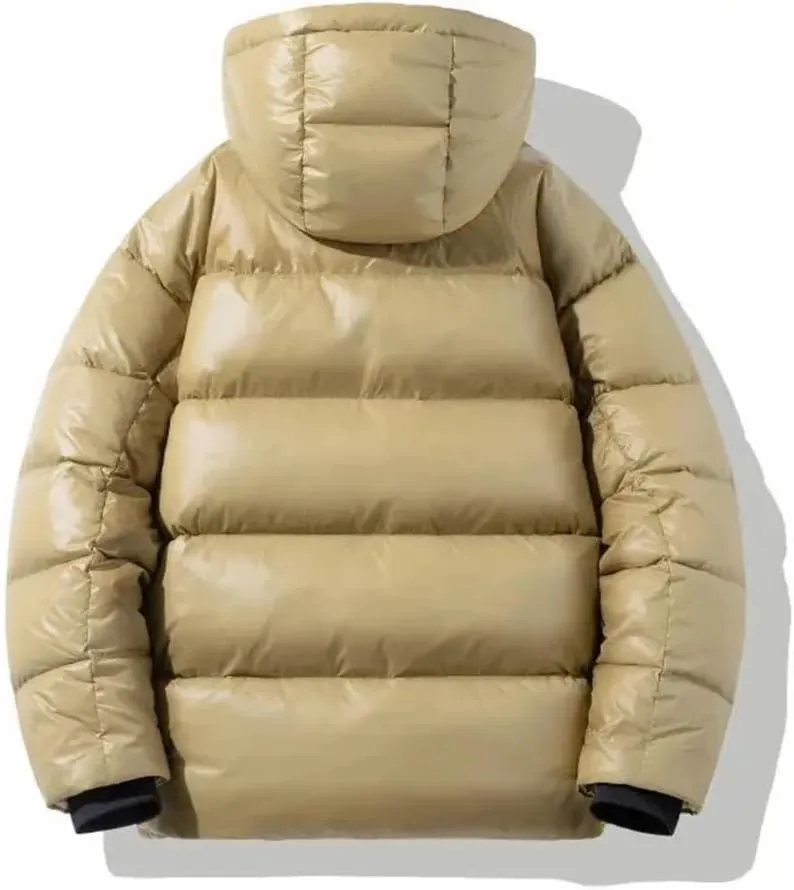 Mens Cropped Solid Down Jacket Loose Zipper Warm White Duck Down Couple Puffer Jackets Coat