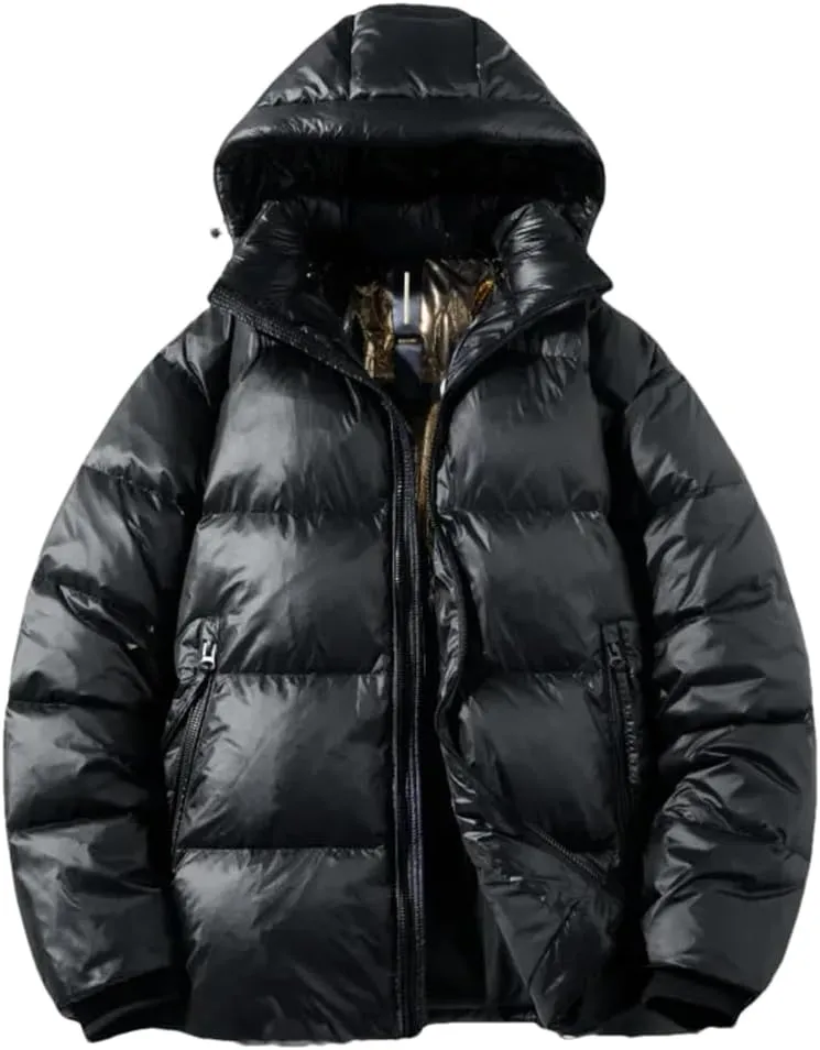 Mens Cropped Solid Down Jacket Loose Zipper Warm White Duck Down Couple Puffer Jackets Coat