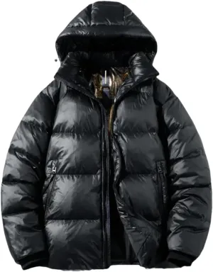 Mens Cropped Solid Down Jacket Loose Zipper Warm White Duck Down Couple Puffer Jackets Coat