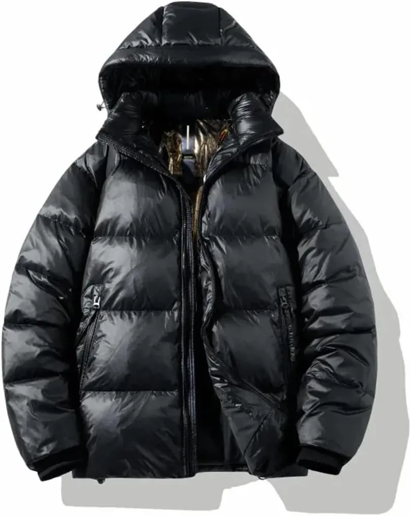Mens Cropped Solid Down Jacket Loose Zipper Warm White Duck Down Couple Puffer Jackets Coat