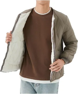 Men's Flight Bomber Jacket Sherpa Fleece Lined Full Zip Up Quilted Coat Winter Warm Lightweight Padded Coats