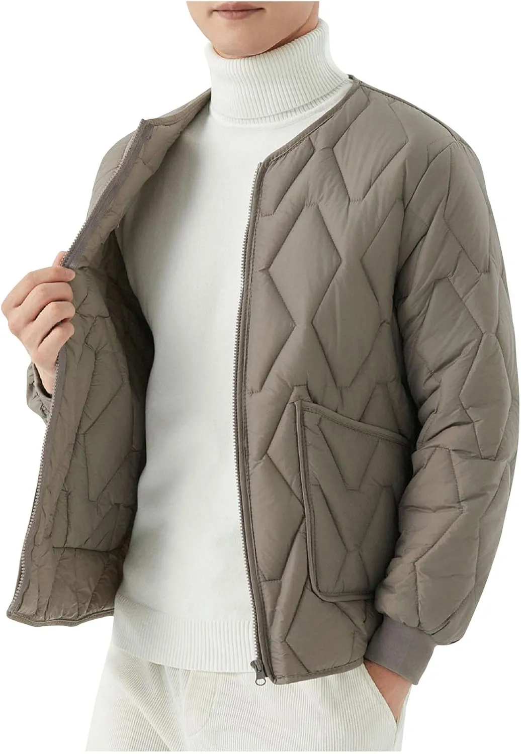 Men's Flight Bomber Jacket Sherpa Fleece Lined Full Zip Up Quilted Coat Winter Warm Lightweight Padded Coats