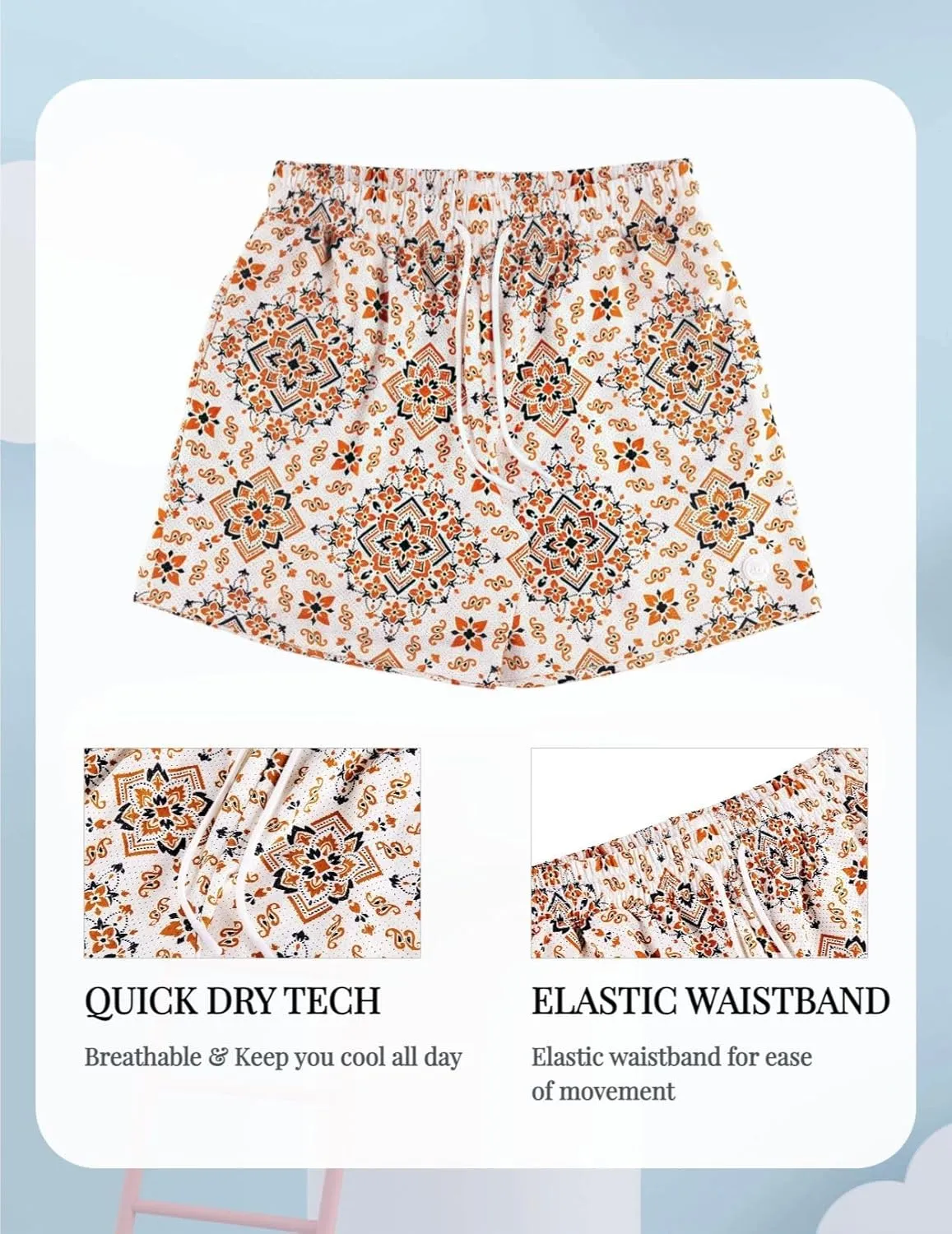 Men's Floral Basketball Shorts 4" Inseam - Lightweight Quick Dry Gym Shorts with Drawstring for Running, Workout & Casual