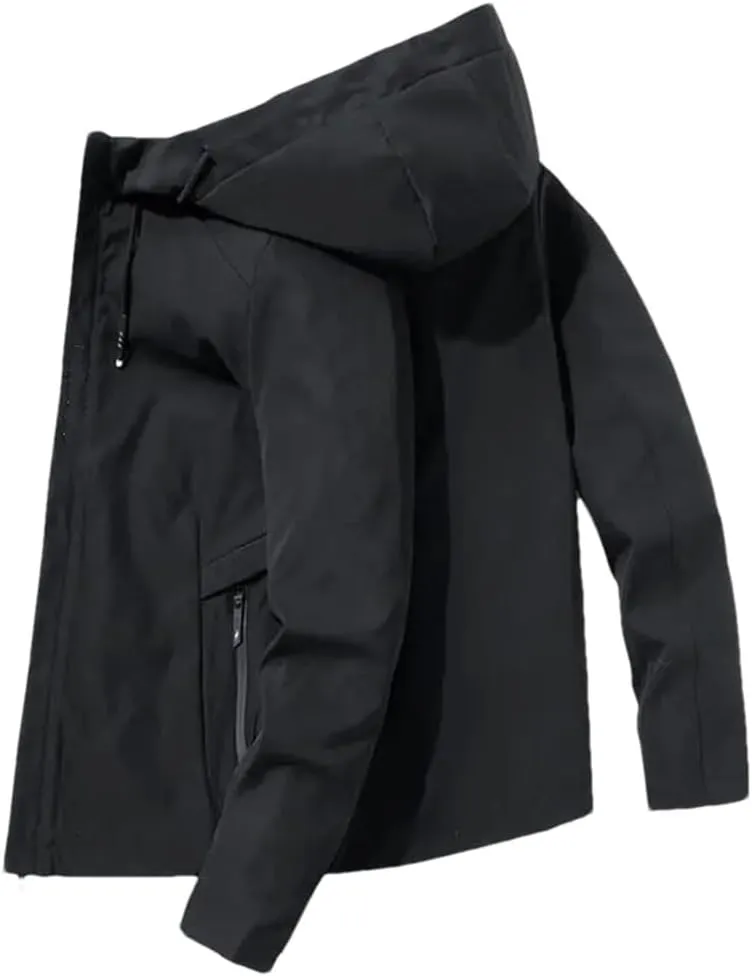 Men's Hooded Jacket Long Sleeve Solid Color Coat Zipper Casual Sports Solid Color Overcoat