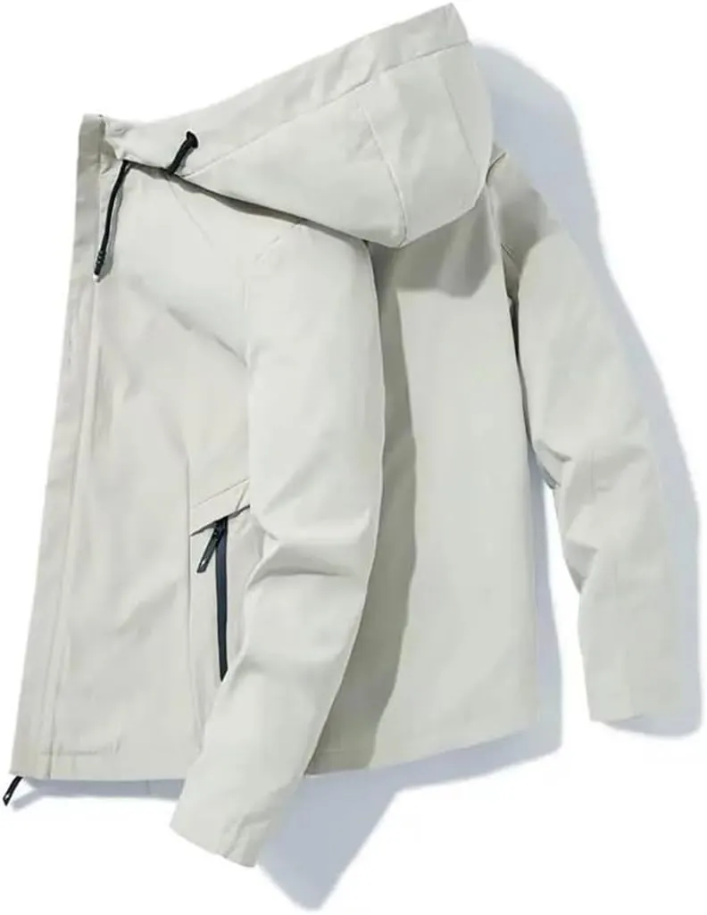 Men's Hooded Jacket Long Sleeve Solid Color Coat Zipper Casual Sports Solid Color Overcoat