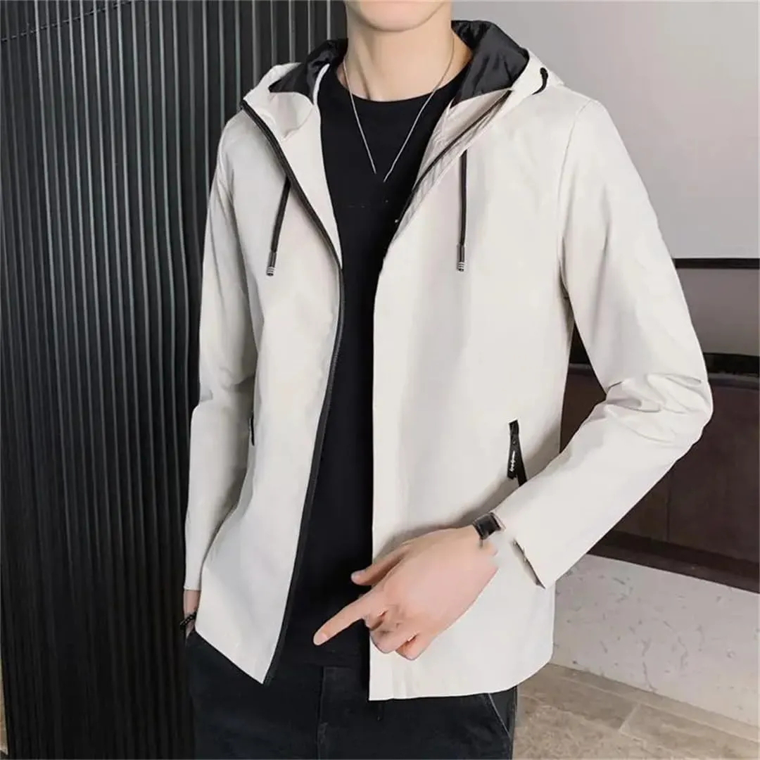 Men's Hooded Jacket Long Sleeve Solid Color Coat Zipper Casual Sports Solid Color Overcoat