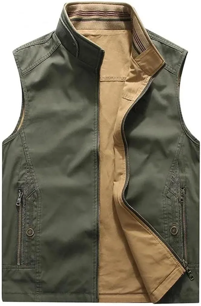 Men's Loose Cotton Casual Cargo Vest Sleeveless Breathable Jacket Outdoor Lightweight Tactical Coats