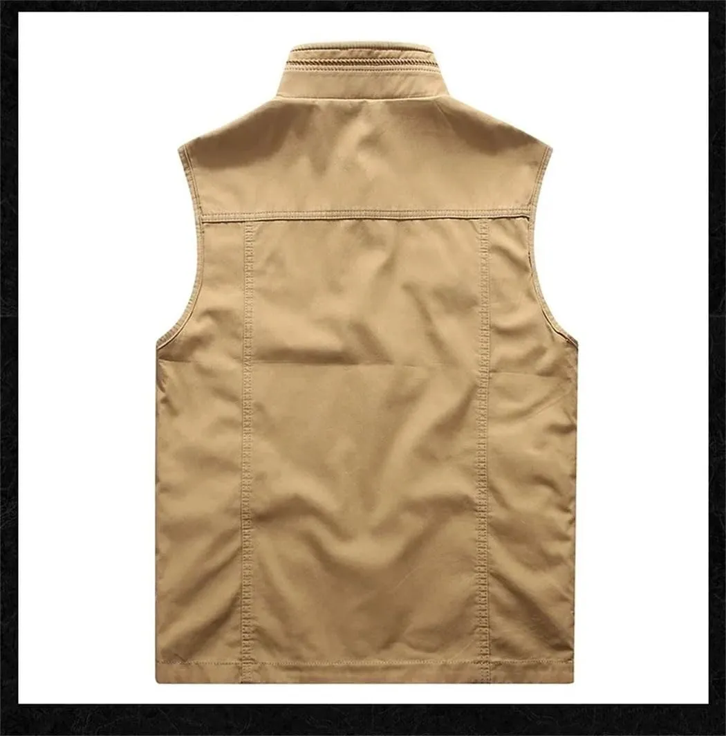 Men's Loose Cotton Casual Cargo Vest Sleeveless Breathable Jacket Outdoor Lightweight Tactical Coats