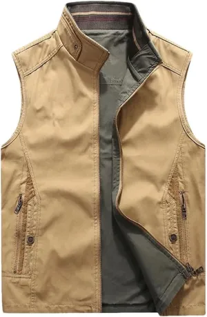Men's Loose Cotton Casual Cargo Vest Sleeveless Breathable Jacket Outdoor Lightweight Tactical Coats