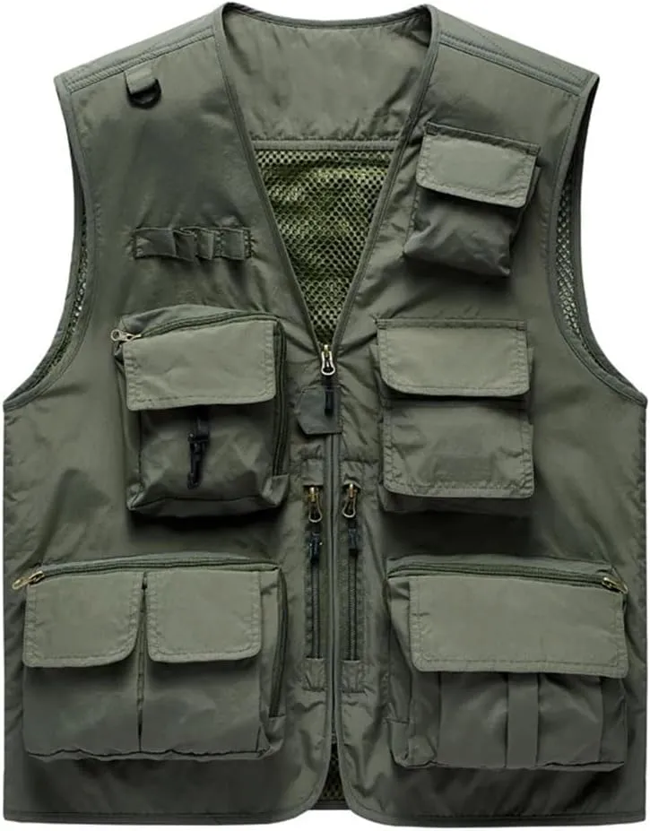 Men's Outdoor Casual Vest Multi-Pocket Breathable Sports Coat Fishing Work Safari Travel Vests