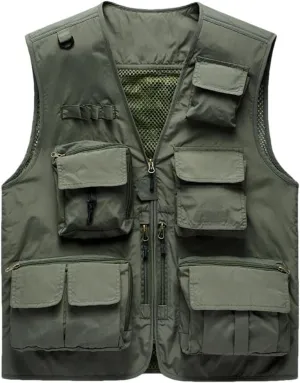 Men's Outdoor Casual Vest Multi-Pocket Breathable Sports Coat Fishing Work Safari Travel Vests