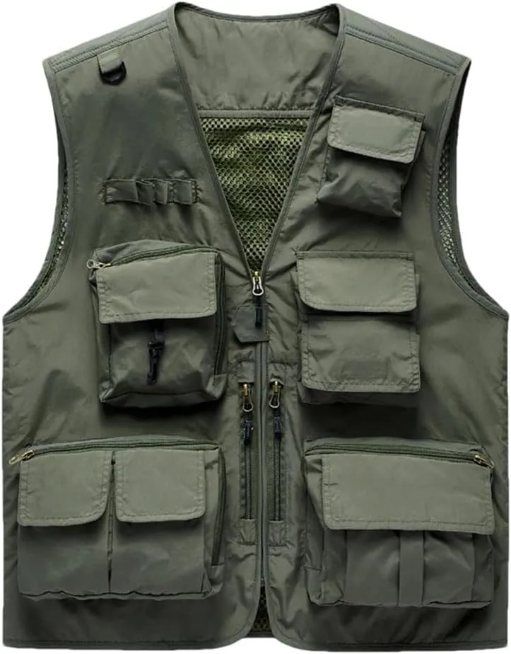 Men's Outdoor Casual Vest Multi-Pocket Breathable Sports Coat Fishing Work Safari Travel Vests
