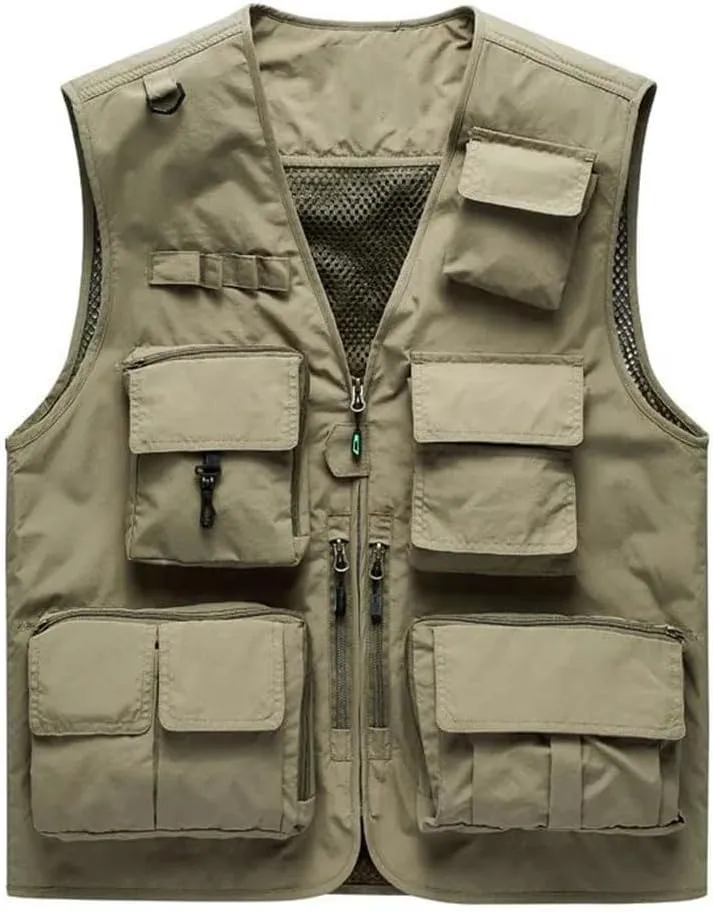 Men's Outdoor Casual Vest Multi-Pocket Breathable Sports Coat Fishing Work Safari Travel Vests