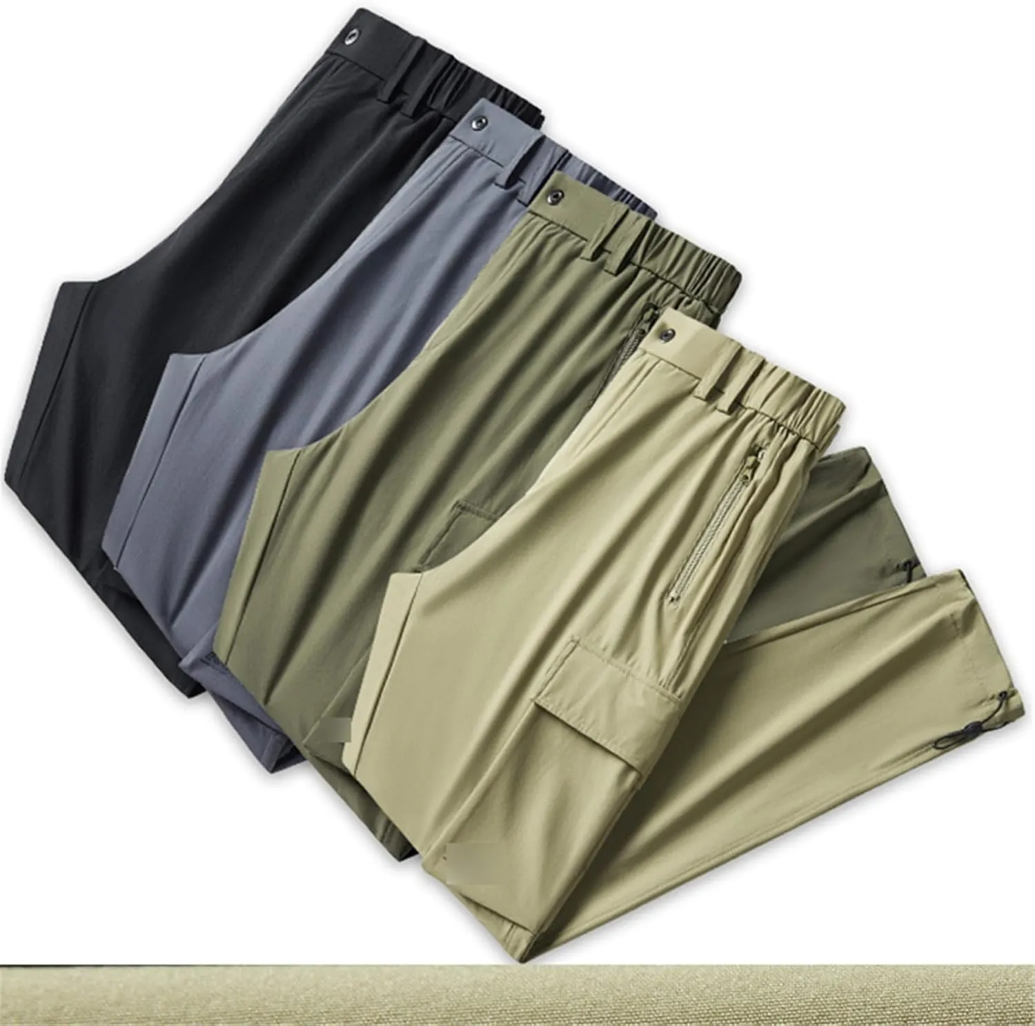 Men's Quick Dry Cargo Pants Plus Size Multi-Pockets Loose Sweatpants Work Joggers Casual Straight Long Trousers Male