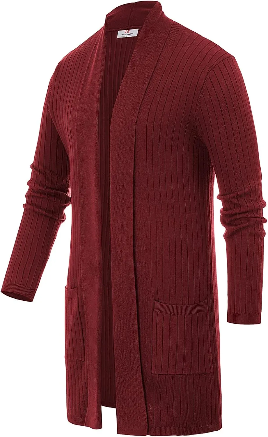 Men's Shawl Collar Open Front Long Cardigan Ribbed Knit Sweater with Pockets