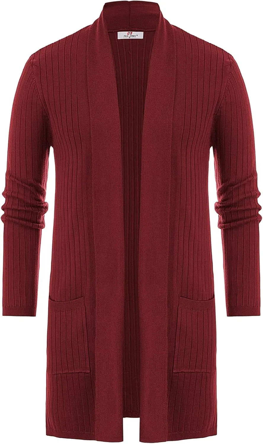 Men's Shawl Collar Open Front Long Cardigan Ribbed Knit Sweater with Pockets