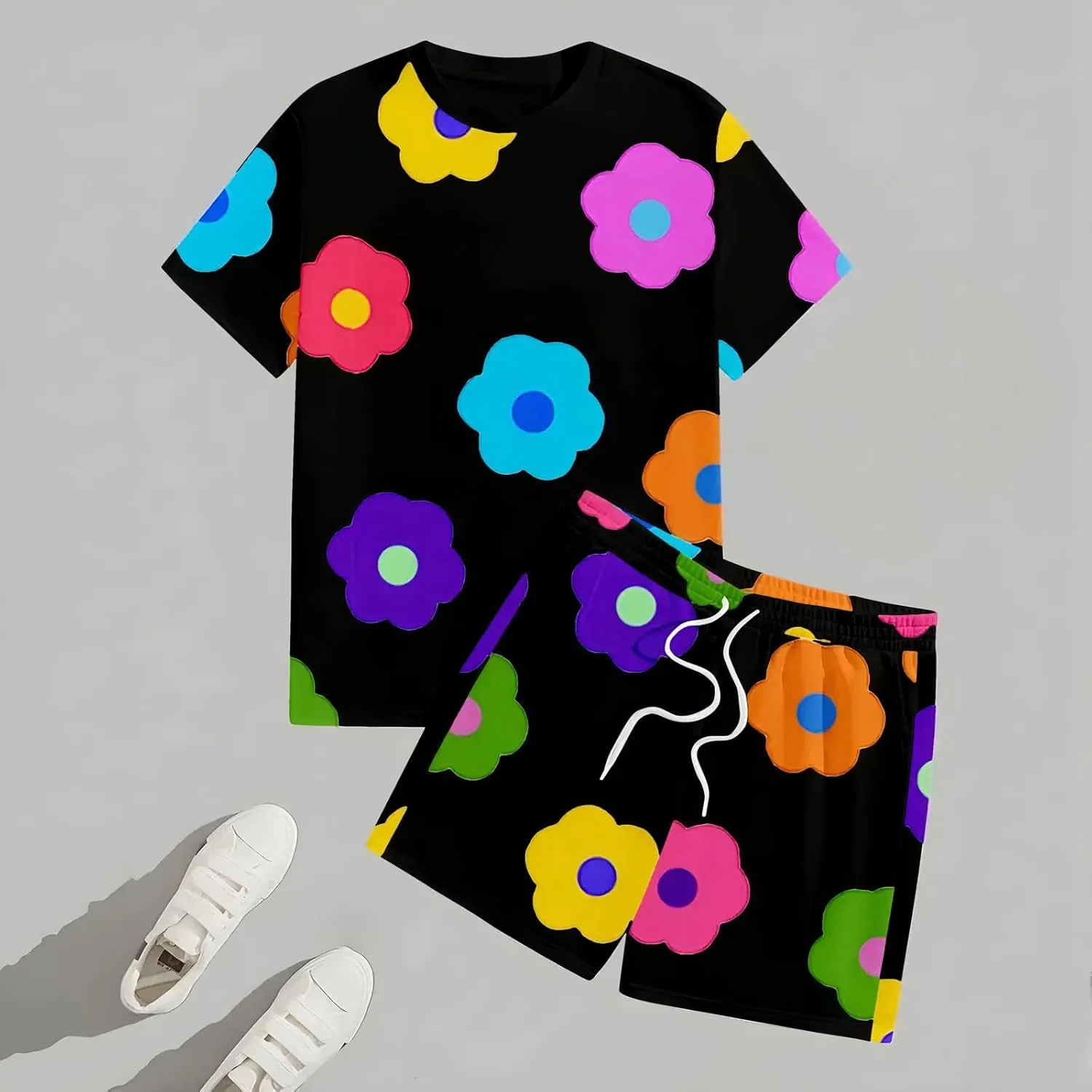 Mens Short Sets 2 Piece Outfits Fashion Summer Tracksuits Casual Crewneck Tee Shirts and Shorts Set for Men with Pockets