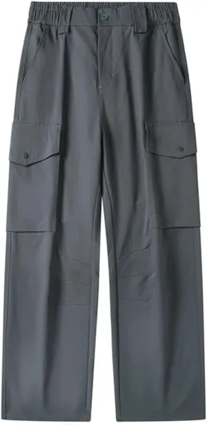 Men's Spring Autumn Straight Cargo Pants Multi-Pockets Elastic Waist Workwear Loose Casual Pants Solid Trousers