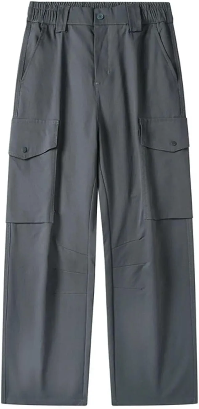 Men's Spring Autumn Straight Cargo Pants Multi-Pockets Elastic Waist Workwear Loose Casual Pants Solid Trousers
