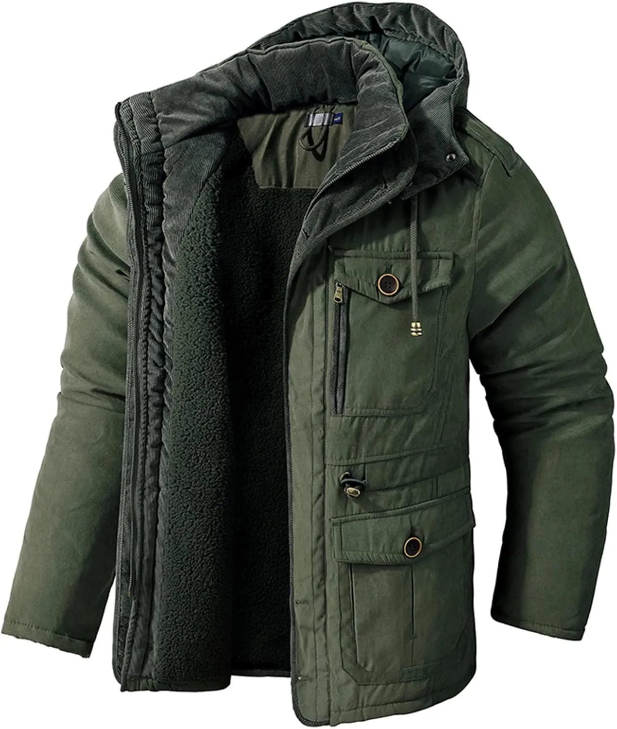 Men's Thickened Warm Winter Jacket Cashmere Fleece Inner Cotton Windbreaker Hooded Jacket Parka