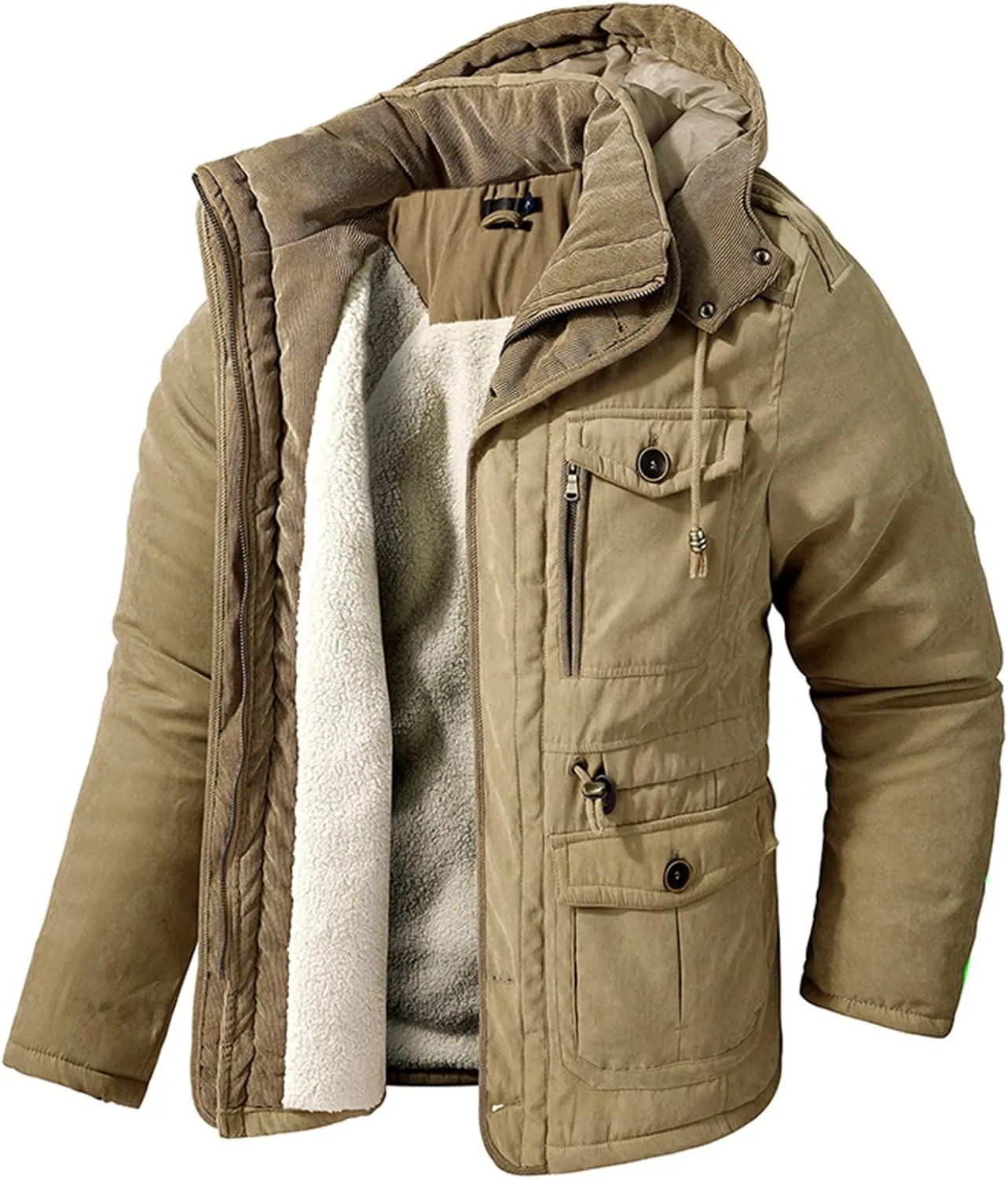 Men's Thickened Warm Winter Jacket Cashmere Fleece Inner Cotton Windbreaker Hooded Jacket Parka