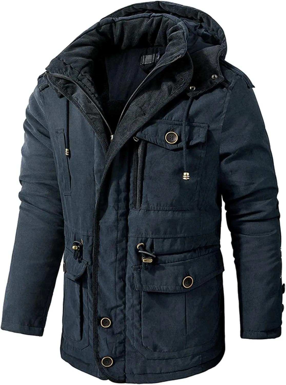 Men's Thickened Warm Winter Jacket Cashmere Fleece Inner Cotton Windbreaker Hooded Jacket Parka