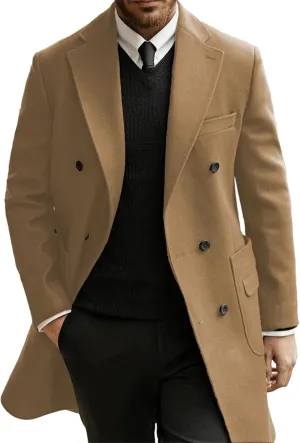 Men's Trench Coat Notched Lapel Full Business pea coat Casual Winter Warm Windbreaker peacoat jacket