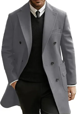 Men's Trench Coat Notched Lapel Full Business pea coat Casual Winter Warm Windbreaker peacoat jacket