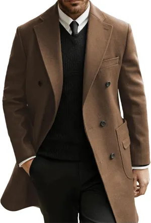 Men's Trench Coat Notched Lapel Full Business pea coat Casual Winter Warm Windbreaker peacoat jacket