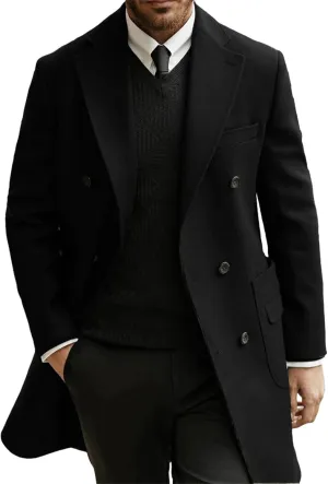 Men's Trench Coat Notched Lapel Full Business pea coat Casual Winter Warm Windbreaker peacoat jacket