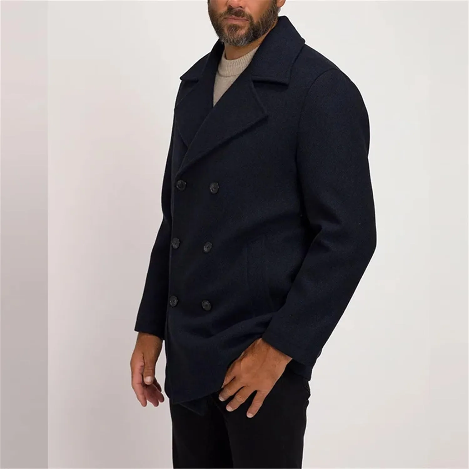 Men's Trench Coat Slim fit Casual Business pea coat Winter Warm peacoat jacket Windbreaker