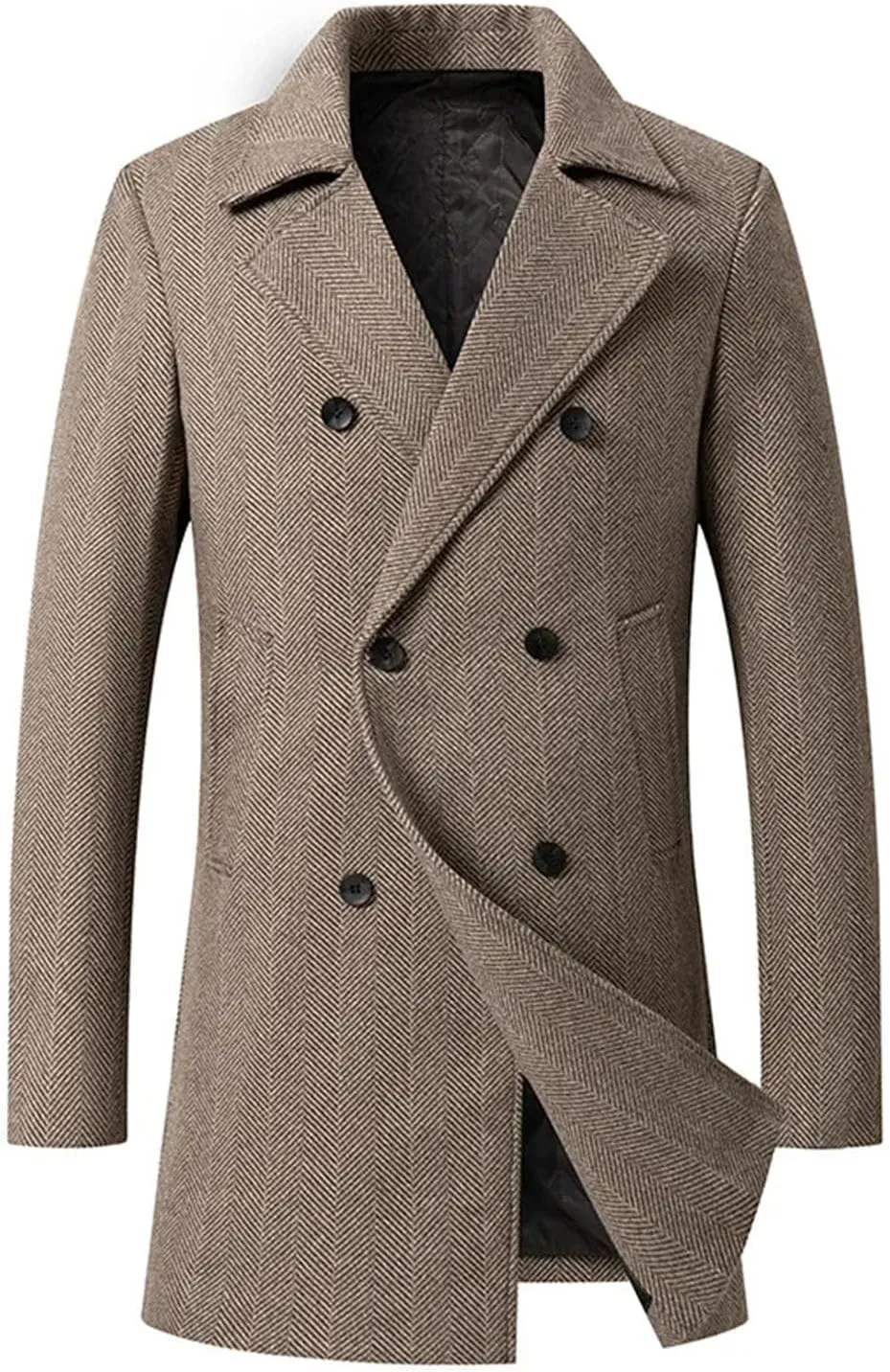 Men's Trench Double Breasted Woolen Coat Business pea coat Casual Winter Thicker Warm Wool Overcoat jacket for men