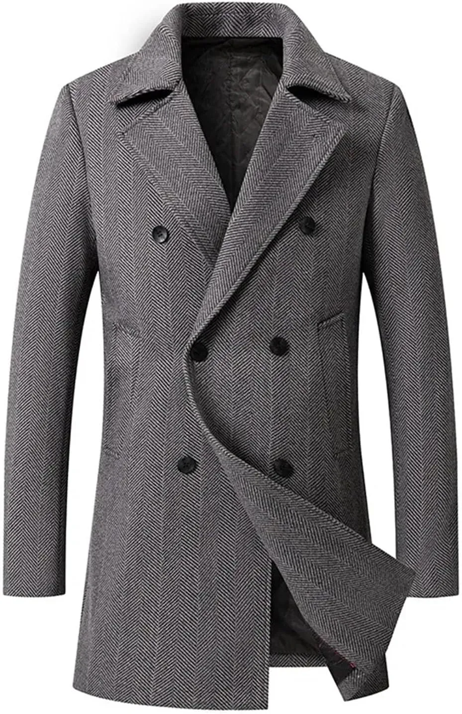 Men's Trench Double Breasted Woolen Coat Business pea coat Casual Winter Thicker Warm Wool Overcoat jacket for men