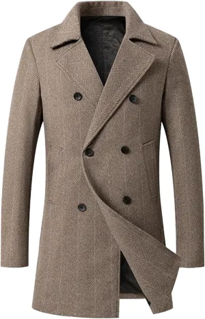 Men's Trench Double Breasted Woolen Coat Business pea coat Casual Winter Thicker Warm Wool Overcoat jacket for men