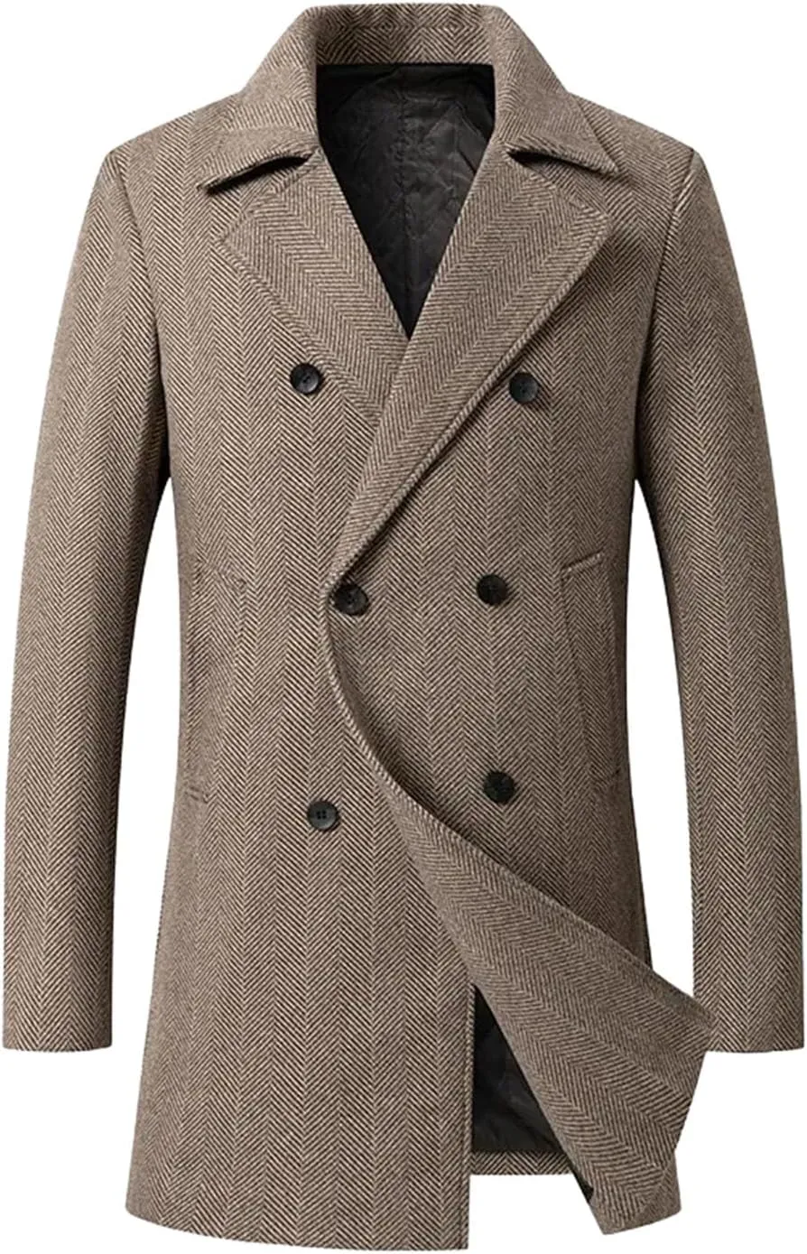 Men's Trench Double Breasted Woolen Coat Business pea coat Casual Winter Thicker Warm Wool Overcoat jacket for men